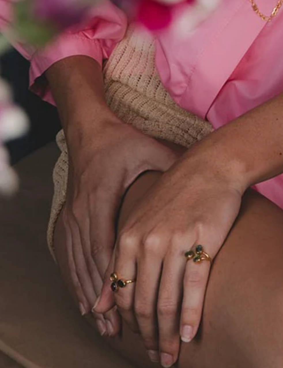Bague Bali - Grenat, Plaqué Or 24K