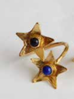 Bague étoiles double et lapis-lazuli-laiton or 24K