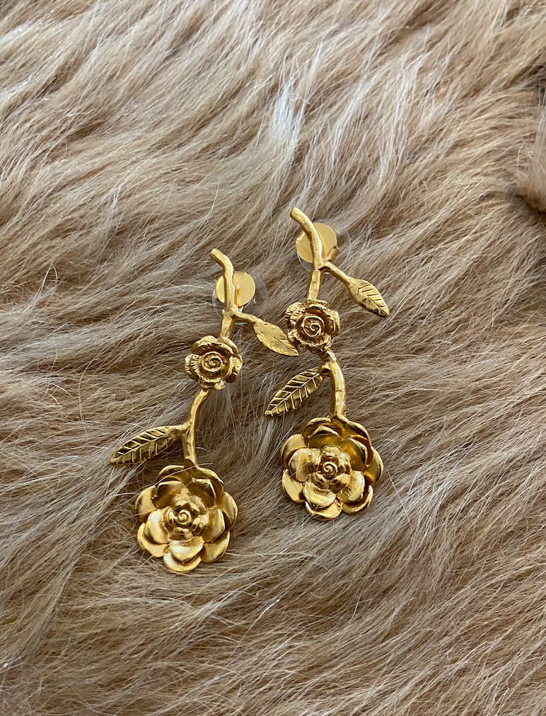 Boucles d'oreilles Roses Versailles - Plaqué Or 24K