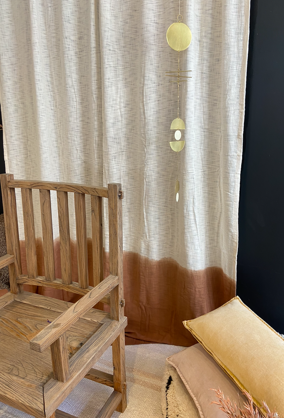 rideaux coton flammé et tis-dye naturel artisanal