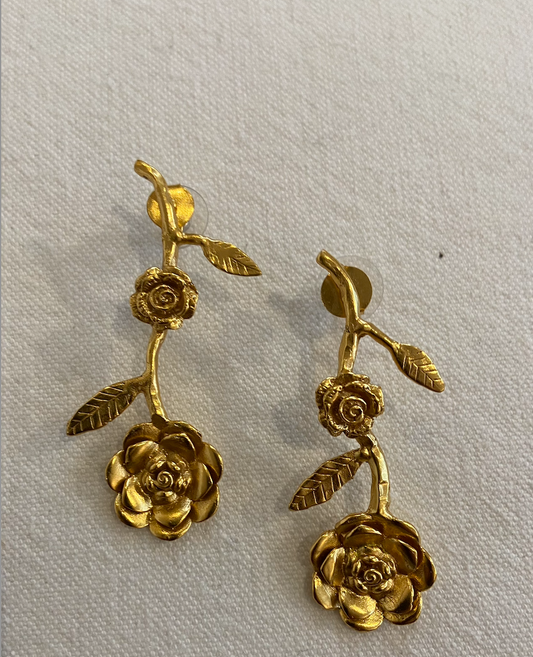 Boucles d'oreilles Roses Versailles - Plaqué Or 24K