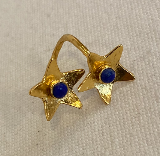 Bague étoiles double et lapis-lazuli-laiton or 24K