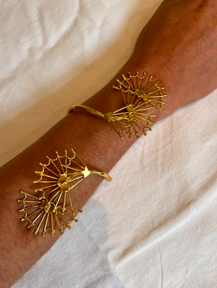 Bracelet Manchette Inspiration Feuilles de Papyrus - Plaqué Or 24K