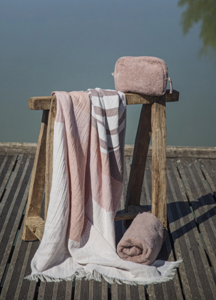 Fouta frangée en coton recyclé –  Palmier & Soleil Levant